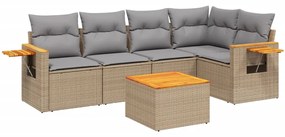 Set divano da giardino 6 pz con cuscini beige in polyrattan