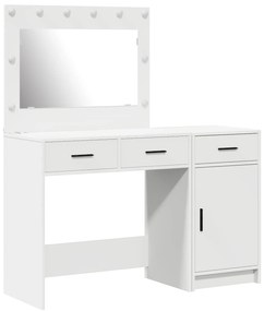 Set da tavolo da trucco a 2 pezzi con led in legno ingegnerizzato bianco