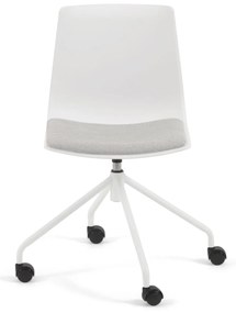 Kave Home - Sedia da scrivania Ralfi bianca con seduta grigio chiaro