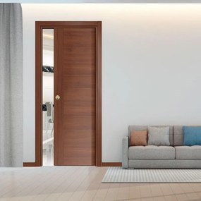 Porta interna scorrevole Rustic in MDF rivestito melamina colore noce, L 60 x H 210 cm, apertura reversibile
