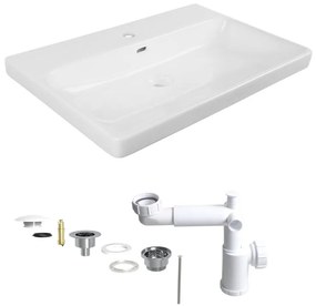 Lavabo integrale a incasso bacino al centro rettangolare Remix L 76 x H 16.5 x P 49.7 cm in ceramica bianco