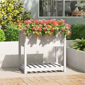 Fioriera Con Mensola Bianca 82,5x54x81cm İn Legno Massello Pino /