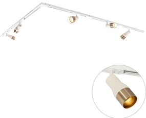 Sistema di illuminazione su binario moderno con 5 faretti beige e oro monofase - Iconic Kohua