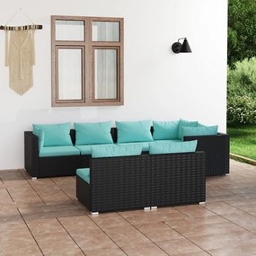 Set Divani da Giardino 7 pz con Cuscini in Polyrattan Nero