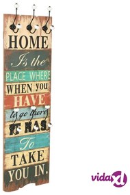 vidaXL Appendiabiti da Parete con 6 Ganci HOME IS 120x40 cm