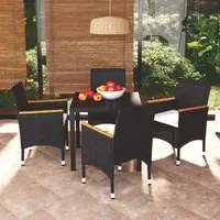 Set da Pranzo per Giardino 5 pz con Cuscini Polyrattan Nero 3095016