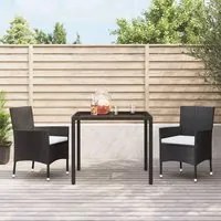 Set da Pranzo da Giardino 3 pz con Cuscini Nero in Polyrattan 3187316