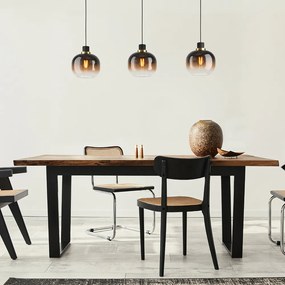 Lampadario Contemporaneo Oilella 3 Luci Acciaio Nero E Ottone Diffusore Marrone