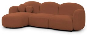 Divano angolare color terracotta (con penisola a sinistra/con chaise lounge) con rivestimento in bouclé Orbit – Ropez