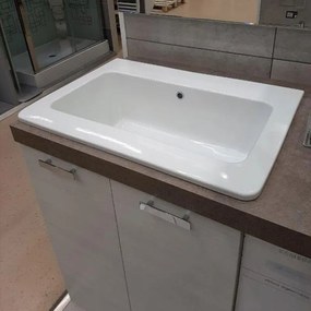 Lavabo integrale rettangolare L 60 x H 14 x P 42 cm in ceramica bianco