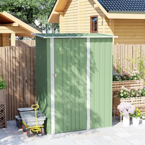 Capanno Porta Attrezzi 142x86x189 cm con Tetto Inclinato e Porta Bloccabile in Metallo Verde Chiaro...