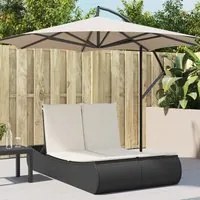 Lettino Prendisole Doppio con Cuscini Nero in Polyrattan 368090