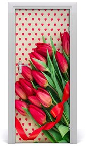 Adesivo per porta interna Tulipani rossi 75x205 cm