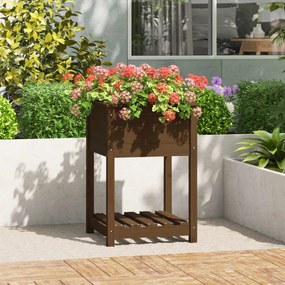 Fioriera Con Mensola Ambra 54x54x81cm İn Legno Massello Di Pino /