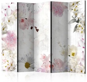 Paravento separè Profumo di primavera II (5 pezzi) - collage romantico di fiori vivaci