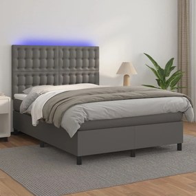 Giroletto molle con materasso e led grigio 140x200cm similpelle