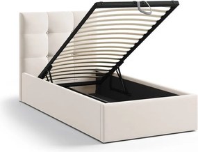 Letto singolo imbottito color crema con contenitore con rete inclusa 90x200 cm Phaedra – Micadoni