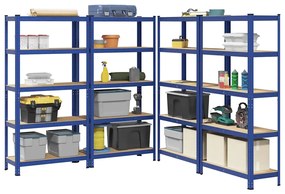 Mensole Portaoggetti 5 Strati 4pz Blu Acciaio Legno Multistrato /