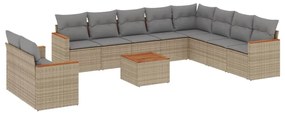 Set Divani da Giardino 11 pz con Cuscini Beige in Polyrattan