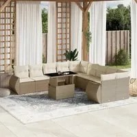 Set Divani da Giardino 11 pz con Cuscini Beige in Polyrattan 3268798