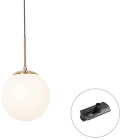Lampada a sospensione Art Déco oro con vetro opale incl. adattatore per binario monofase nero - Iconic Flore