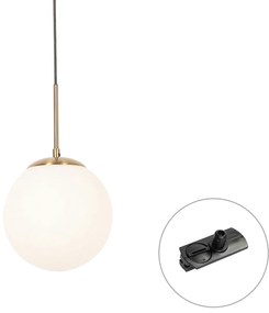 Lampada a sospensione Art Déco oro con vetro opale incl. adattatore per binario nero monofase - Iconic Flore