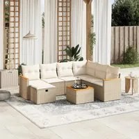 Set Divano da Giardino 8 pz con Cuscini Beige in Polyrattan 3265335