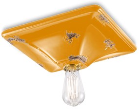 Plafoniera Vintage Quadrata Grande Ceramica Gialla 1 Luce E27
