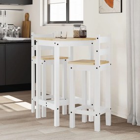 Set Da Bar 3 Pz Bianco İn Legno Massello Di Pino /