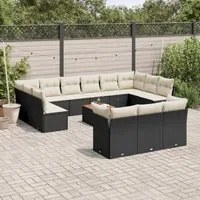 Set Divani da Giardino 14pz con Cuscini in Polyrattan Nero 3256252