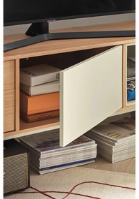 Cassettiera TV bianco crema con impiallacciatura in rovere Yoko - Teulat