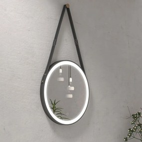 NEW LINE Atollo specchio 50 cm led illuminato tondo con pulsante a sfioramento in metallo nero