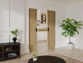 Porta scorrevole doppia con sistema a incasso 2 x H205 x L63 cm in Legno e MDF Naturale chiaro - BALERMA