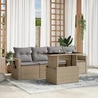 Set Divano da Giardino 5 pz con Cuscini Beige in Polyrattan 3267729