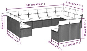 Set Divani da Giardino 12 pz con Cuscini Grigio in Polyrattan