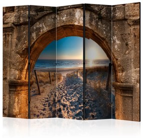 Paravento Arco e spiaggia II (5 części) - impronte sulla sabbia