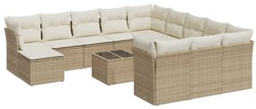 Set divano da giardino 13 pz con cuscini beige in polyrattan