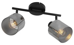 Faretto da soffitto nero con vetro fumé 2 luci orientabile - Laura