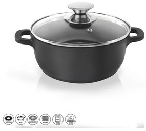 Pentola antiaderente Pfluon Granit con coperchio in vetro , ⌀ 20 cm Grande - Orion