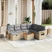 Set Divano da Giardino 8 pz con Cuscini Beige Misto Polyrattan 3264965