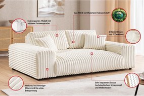 Divano color crema con rivestimento in velluto a coste 213 cm Justin – Ropez