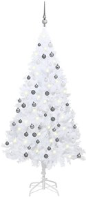 Albero di Natale Artificiale Preilluminato con Palline, Albero di Natale Preilluminato con Palline Bianco 120 cm PVC