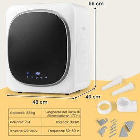 Costway Asciugatrice portatile con cestello in acciaio inox da 5kg touchscreen a LED, Asciugatrice compatta a carica frontale