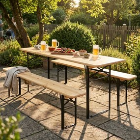 Set birreria con tavolo e due panche a tre gambe