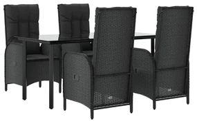 Set da pranzo da giardino 5 pz nero con cuscini in polyrattan