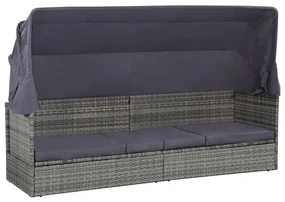 Lettino da giardino con tettuccio grigio 205x62 cm polyrattan