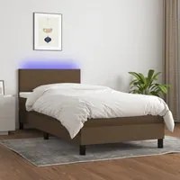 Letto a Molle Materasso e LED Marrone Scuro 100x200 cm Tessuto 3132976