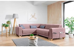 Divano angolare rosa allungabile e con contenitore (con penisola a sinistra/a L) Classy Sophie – Miuform