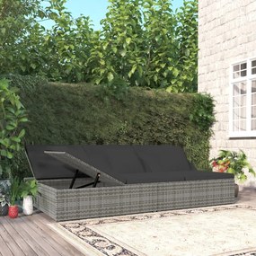 Lettino Reclinabile Con Cuscini İn Polyrattan Grigio Scuro /