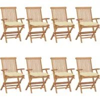 Sedie da Giardino e Cuscini Bianco Crema 8 pz Massello di Teak 3072906